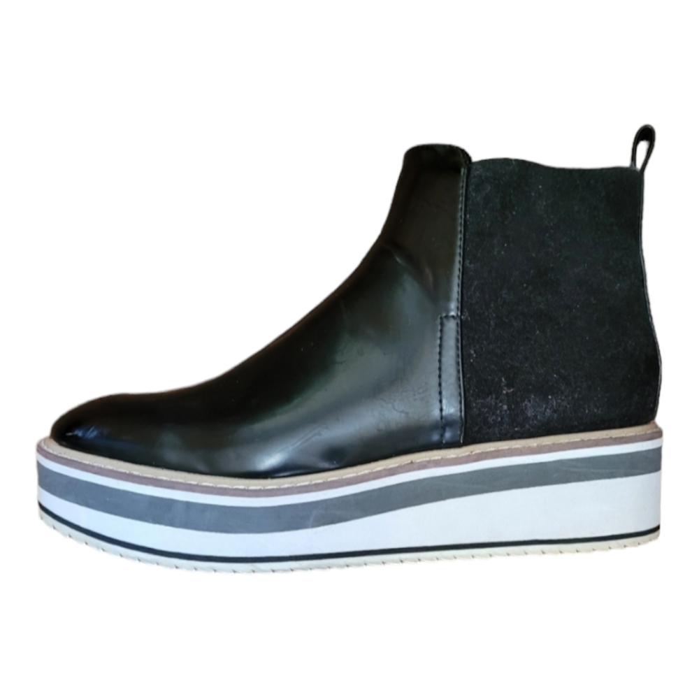 Zara Ankle Black Two Tone Leather Suede Platform Ankle Boots  10